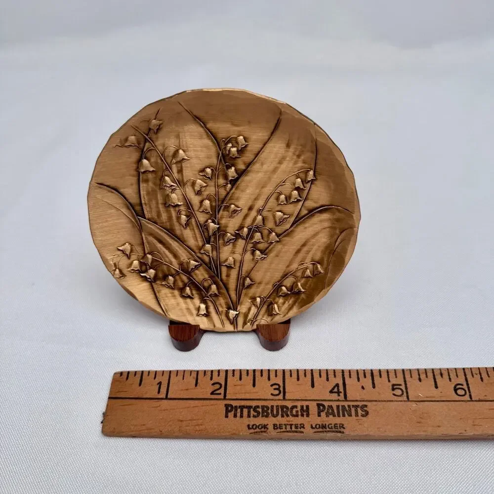 Wendell August Solid Bronze Lily of the Valley 5” Plate Dish w/ Stand & Card